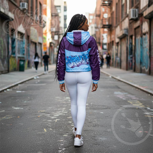 Women’s Graffiti Cropped Windbreaker – Ice - Block | Stykonz Hip - Hop Streetwear Jacket - Stykonz Graffiti Streetwear