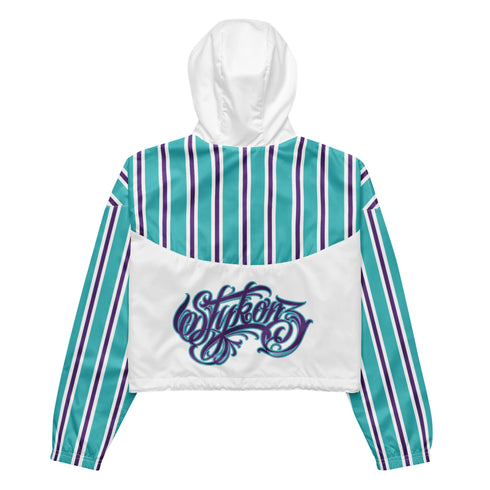 Women’s Graffiti Cropped Windbreaker – Stykonz Candy Turquoise Script | Hip - Hop Streetwear Jacket - Stykonz Graffiti Streetwear