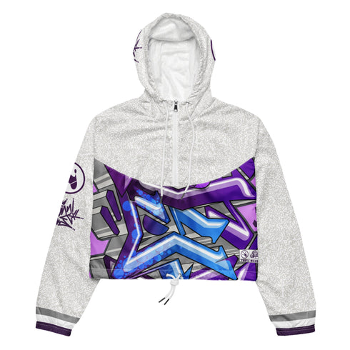 Women’s Graffiti Cropped Windbreaker – Stykonz Purple Wildstyle | Hip - Hop Streetwear Jacket - Stykonz Graffiti Streetwear