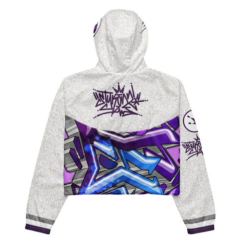 Women’s Graffiti Cropped Windbreaker – Stykonz Purple Wildstyle | Hip - Hop Streetwear Jacket - Stykonz Graffiti Streetwear