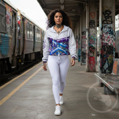 Women’s Graffiti Cropped Windbreaker – Stykonz Purple Wildstyle | Hip - Hop Streetwear Jacket - Stykonz Graffiti Streetwear