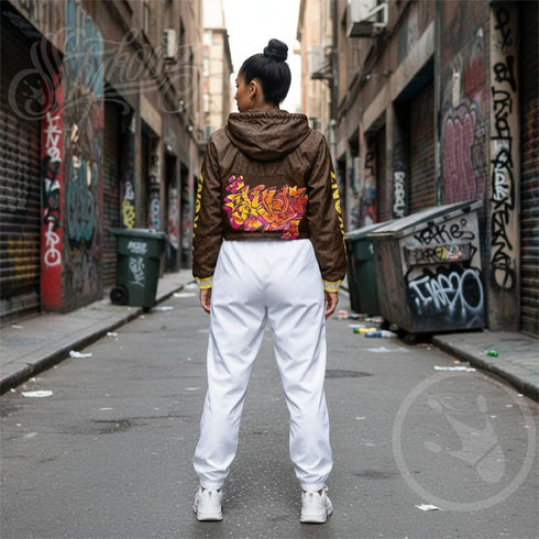 Women’s Graffiti Cropped Windbreaker - Sundown | Stykonz Hip - Hop Streetwear Jacket - Stykonz Graffiti Streetwear