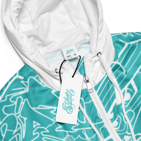 Women’s Graffiti Cropped Windbreaker – Turquoise Mix Script | Stykonz Hip - Hop Streetwear Jacket - Stykonz Graffiti Streetwear