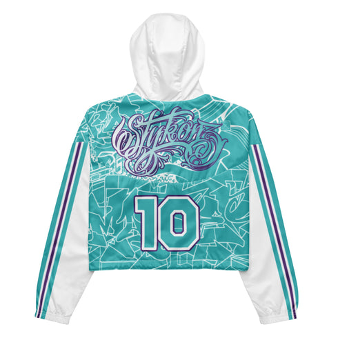 Women’s Graffiti Cropped Windbreaker – Turquoise Mix Script | Stykonz Hip - Hop Streetwear Jacket - Stykonz Graffiti Streetwear