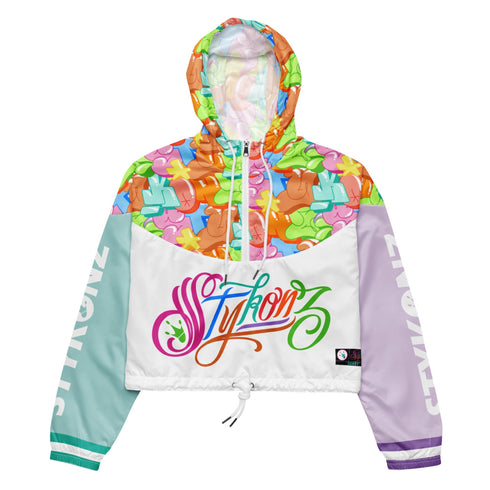 Women’s Graffiti Cropped Windbreaker – White Candy | Stykonz Hip - Hop Streetwear Jacket - Stykonz Graffiti Streetwear