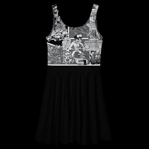 Women's Graffiti Dress Black B&W Comic Stykonz 1 - Stykonz Graffiti Streetwear