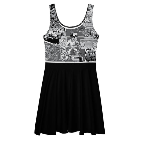 Women's Graffiti Dress Black B&W Comic Stykonz 1 - Stykonz Graffiti Streetwear