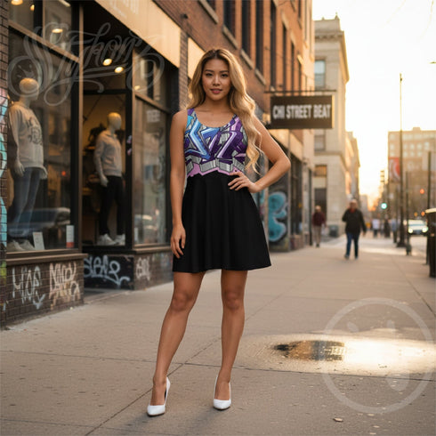 Women's Graffiti Dress Stykonz Purple on Black Wildstyle - Stykonz Graffiti Streetwear