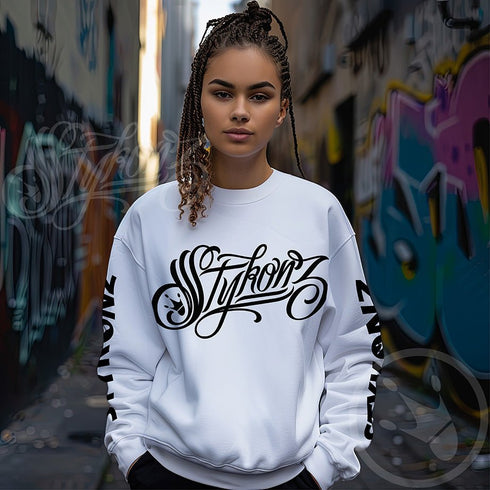 Women’s Graffiti Fleece Sweatshirt – Black Scriptkonz | Hip - Hop Streetwear Sweatshirt - Stykonz Graffiti Streetwear