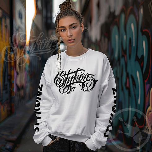 Women’s Graffiti Fleece Sweatshirt – Black Scriptkonz II | Hip - Hop Streetwear Sweatshirt - Stykonz Graffiti Streetwear