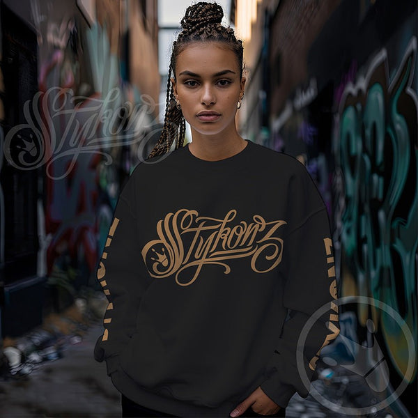 Women’s Graffiti Fleece Sweatshirt – Gold Scriptkonz | Hip - Hop Streetwear Sweatshirt - Stykonz Graffiti Streetwear
