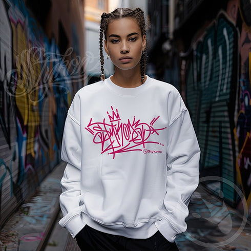 Women’s Graffiti Fleece Sweatshirt – Stykonz Pink G - Tag | Hip - Hop Streetwear Sweatshirt - Stykonz Graffiti Streetwear