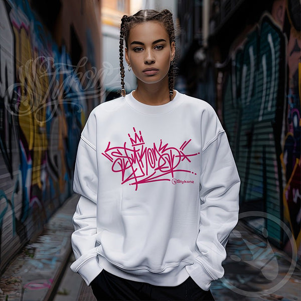 Women’s Graffiti Fleece Sweatshirt – Stykonz Pink G - Tag | Hip - Hop Streetwear Sweatshirt - Stykonz Graffiti Streetwear
