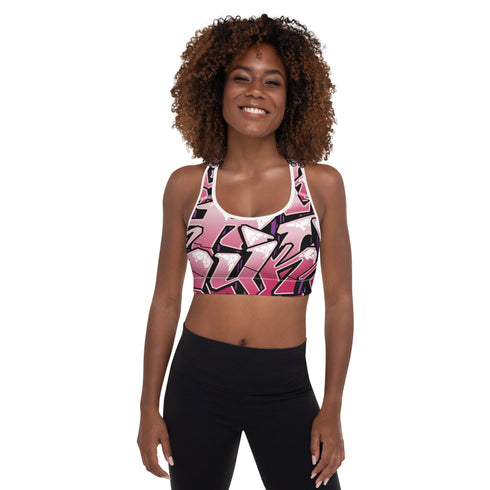 Women's Graffiti Padded Sports Bra Black Cherry - Stykonz Graffiti Streetwear
