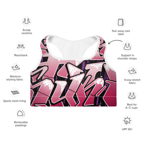 Women's Graffiti Padded Sports Bra Black Cherry - Stykonz Graffiti Streetwear
