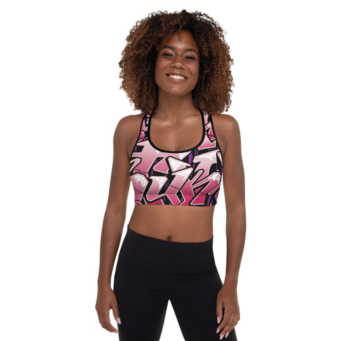 Women's Graffiti Padded Sports Bra Black Cherry - Stykonz Graffiti Streetwear