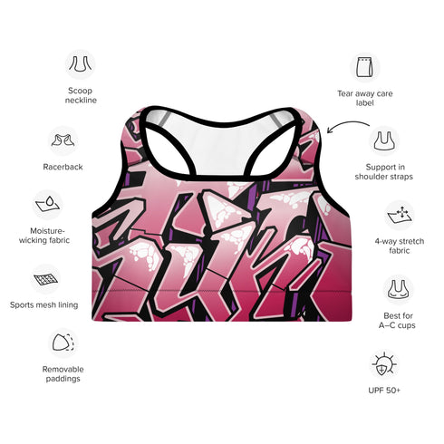 Women's Graffiti Padded Sports Bra Black Cherry - Stykonz Graffiti Streetwear