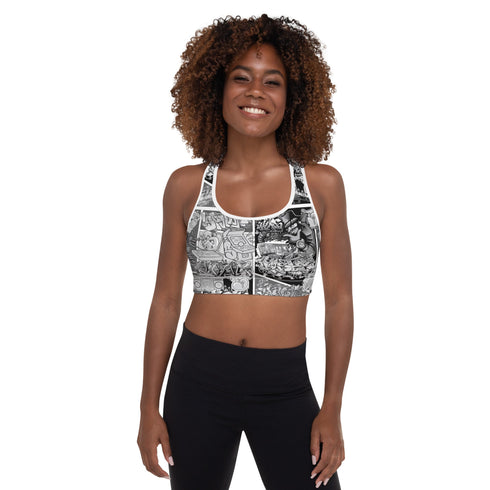 Women's Graffiti Padded Sports Bra B&W Comic Stykonz 1 - Stykonz Graffiti Streetwear