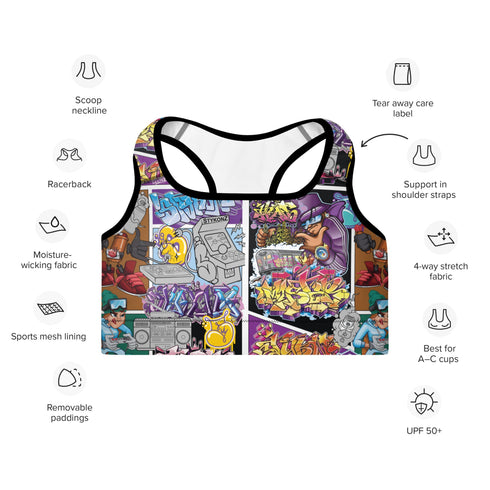 Women's Graffiti Padded Sports Bra Comic Stykonz 1 - Stykonz Graffiti Streetwear