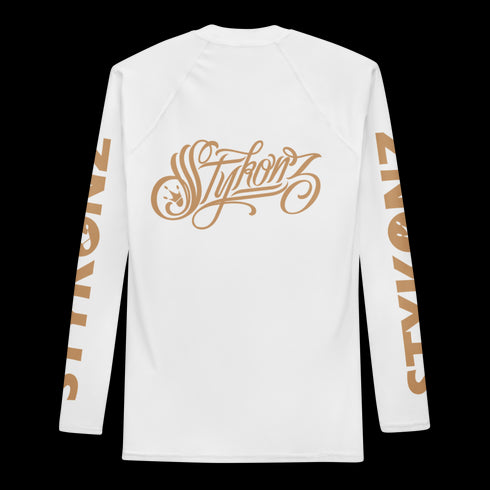 Women's Graffiti Rash Guard Gold on White Scriptkonz - Stykonz Graffiti Streetwear