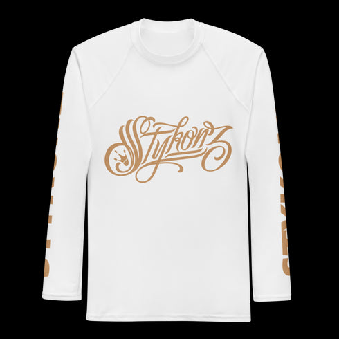 Women's Graffiti Rash Guard Gold on White Scriptkonz - Stykonz Graffiti Streetwear