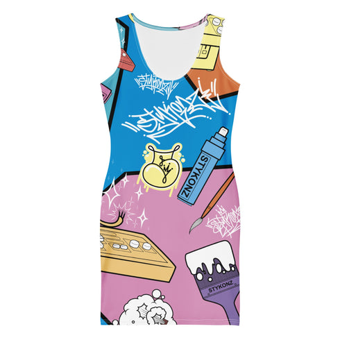 Women's Graffiti Summer Dress 90s Elements Throw Ups and Tags - Stykonz Graffiti Streetwear
