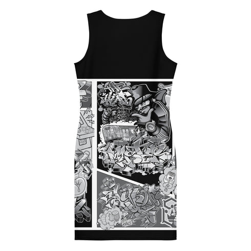 Women's Graffiti Summer Dress B&W Comic Stykonz 1 - Stykonz Graffiti Streetwear