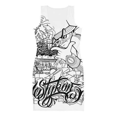 Women's Graffiti Summer Dress Stykonz B&W Script - Stykonz Graffiti Streetwear