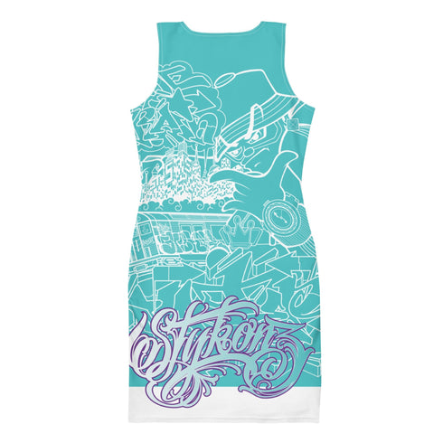 Women's Graffiti Summer Dress Stykonz Turquoise & White Mix Script - Stykonz Graffiti Streetwear