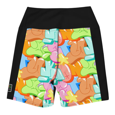 Women's Graffiti Yoga Shorts feat Black Candy - Stykonz Graffiti Streetwear