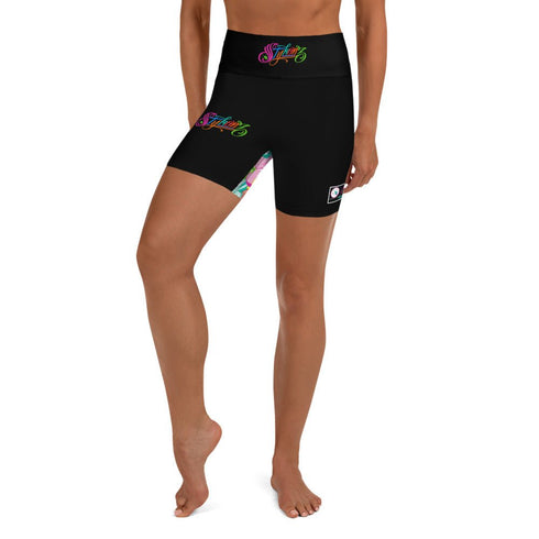 Women's Graffiti Yoga Shorts feat Black Candy - Stykonz Graffiti Streetwear