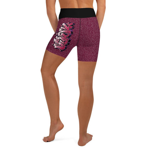 Women's Graffiti Yoga Shorts feat Black Cherry - Stykonz Graffiti Streetwear