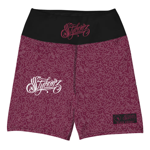 Women's Graffiti Yoga Shorts feat Black Cherry - Stykonz Graffiti Streetwear