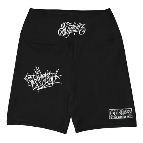 Women's Graffiti Yoga Shorts feat Black Style Master Tag - Stykonz Graffiti Streetwear