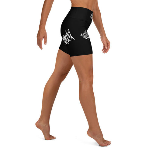 Women's Graffiti Yoga Shorts feat Black Style Master Tag - Stykonz Graffiti Streetwear