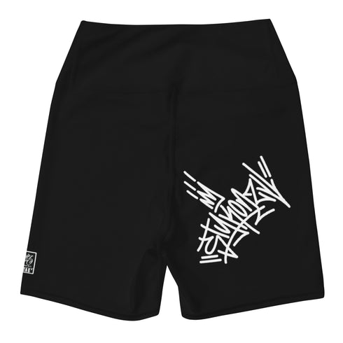 Women's Graffiti Yoga Shorts feat Black Style Master Tag - Stykonz Graffiti Streetwear