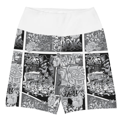Women's Graffiti Yoga Shorts feat B&W Comic Stykonz 1 - Stykonz Graffiti Streetwear