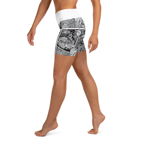 Women's Graffiti Yoga Shorts feat B&W Comic Stykonz 1 - Stykonz Graffiti Streetwear