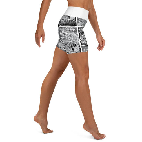 Women's Graffiti Yoga Shorts feat B&W Comic Stykonz 1 - Stykonz Graffiti Streetwear