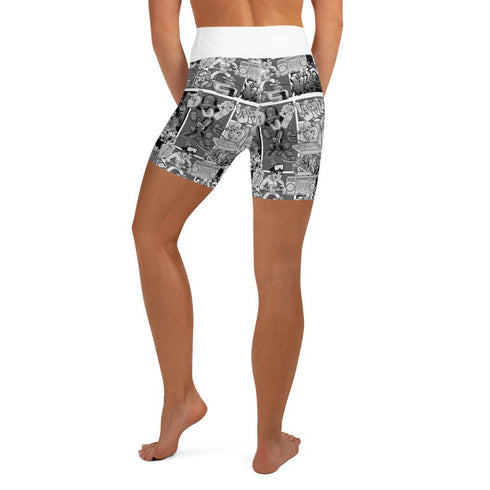 Women's Graffiti Yoga Shorts feat B&W Comic Stykonz 1 - Stykonz Graffiti Streetwear