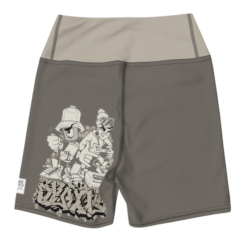 Women's Graffiti Yoga Shorts feat Chromium - Stykonz Graffiti Streetwear