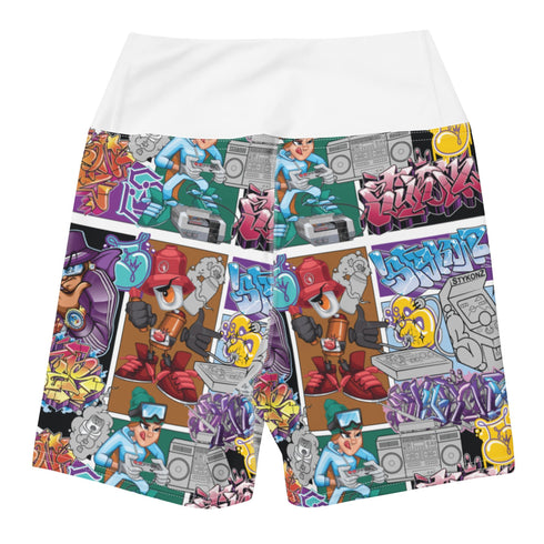 Women's Graffiti Yoga Shorts feat Comic Stykonz 1 - Stykonz Graffiti Streetwear
