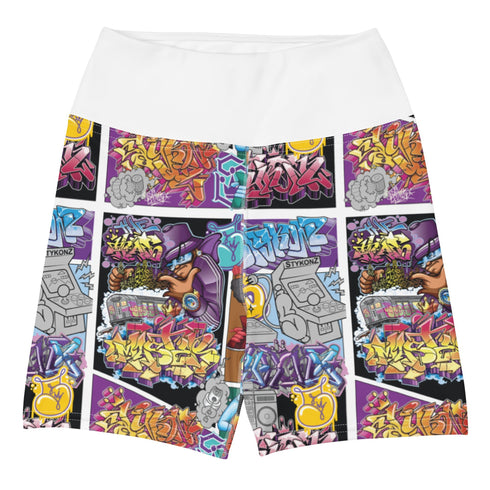 Women's Graffiti Yoga Shorts feat Comic Stykonz 1 - Stykonz Graffiti Streetwear