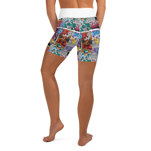 Women's Graffiti Yoga Shorts feat Comic Stykonz 1 - Stykonz Graffiti Streetwear