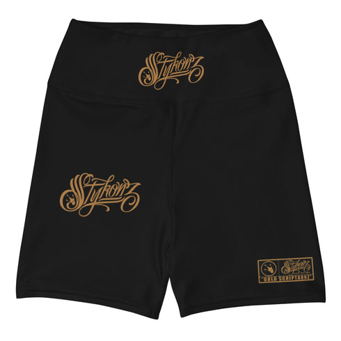 Women's Graffiti Yoga Shorts feat Gold Scriptkonz - Stykonz Graffiti Streetwear
