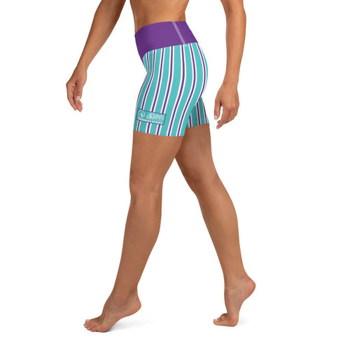 Women's Graffiti Yoga Shorts feat Stykonz Candy Turquoise Script - Stykonz Graffiti Streetwear