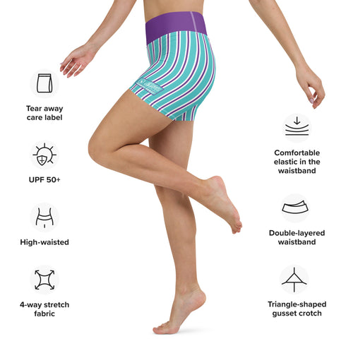 Women's Graffiti Yoga Shorts feat Stykonz Candy Turquoise Script - Stykonz Graffiti Streetwear