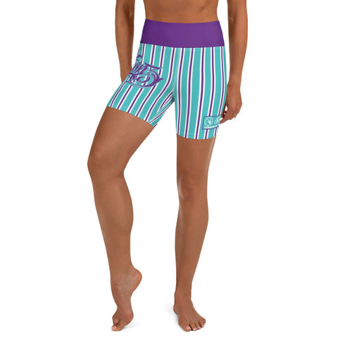 Women's Graffiti Yoga Shorts feat Stykonz Candy Turquoise Script - Stykonz Graffiti Streetwear