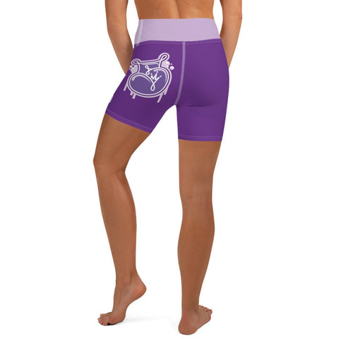 Women's Graffiti Yoga Shorts feat Stykonz Purple and White Throwup Script - Stykonz Graffiti Streetwear