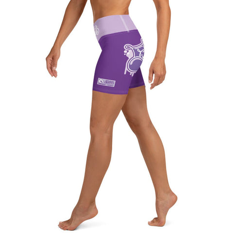 Women's Graffiti Yoga Shorts feat Stykonz Purple and White Throwup Script - Stykonz Graffiti Streetwear